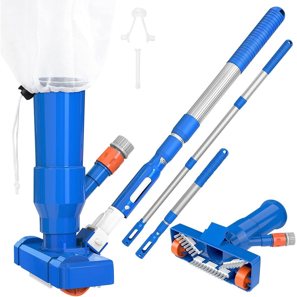 Handheld Pool Vacuum Cleaner with 40 Inch Adjustable Telescopic Pole, Mesh Filter Debris Bag, Manual Garden‑Hose Powered Swimming Pool Cleaner for Inground & Above‑Ground Pool, Spa, Hot Tub