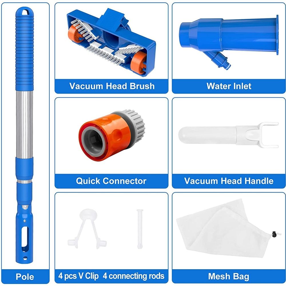 Handheld Pool Vacuum Cleaner with 40 Inch Adjustable Telescopic Pole, Mesh Filter Debris Bag, Manual Garden‑Hose Powered Swimming Pool Cleaner for Inground & Above‑Ground Pool, Spa, Hot Tub