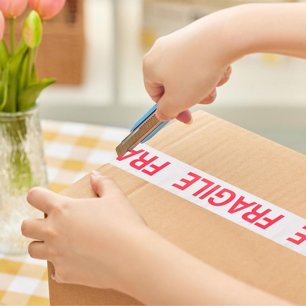 White Fragile Packing Tape with Clear Security Message for Moving, Shipping, and Handling