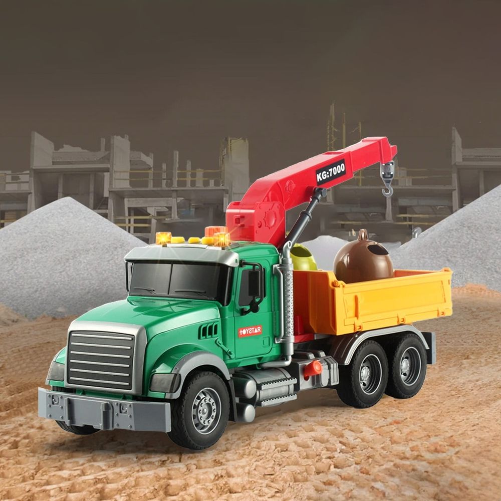 Farm Logging Truck Toy with Loading Cranes, Toddler Friction Powered Truck Vehicle Toy, Big Tow Truck Toys with Cranes for Boys Age 8-12, Logging Truck with Music and Lights for Kids Age 8-12