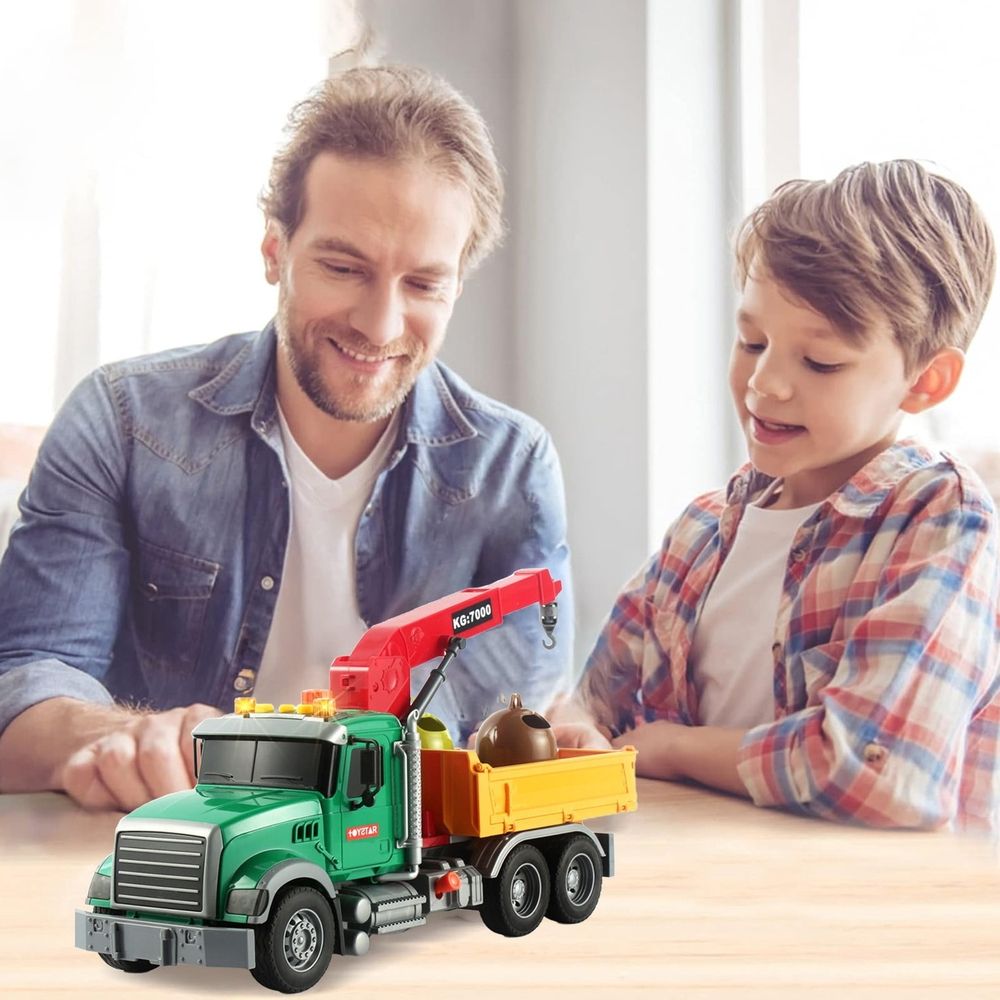 Farm Logging Truck Toy with Loading Cranes, Toddler Friction Powered Truck Vehicle Toy, Big Tow Truck Toys with Cranes for Boys Age 8-12, Logging Truck with Music and Lights for Kids Age 8-12