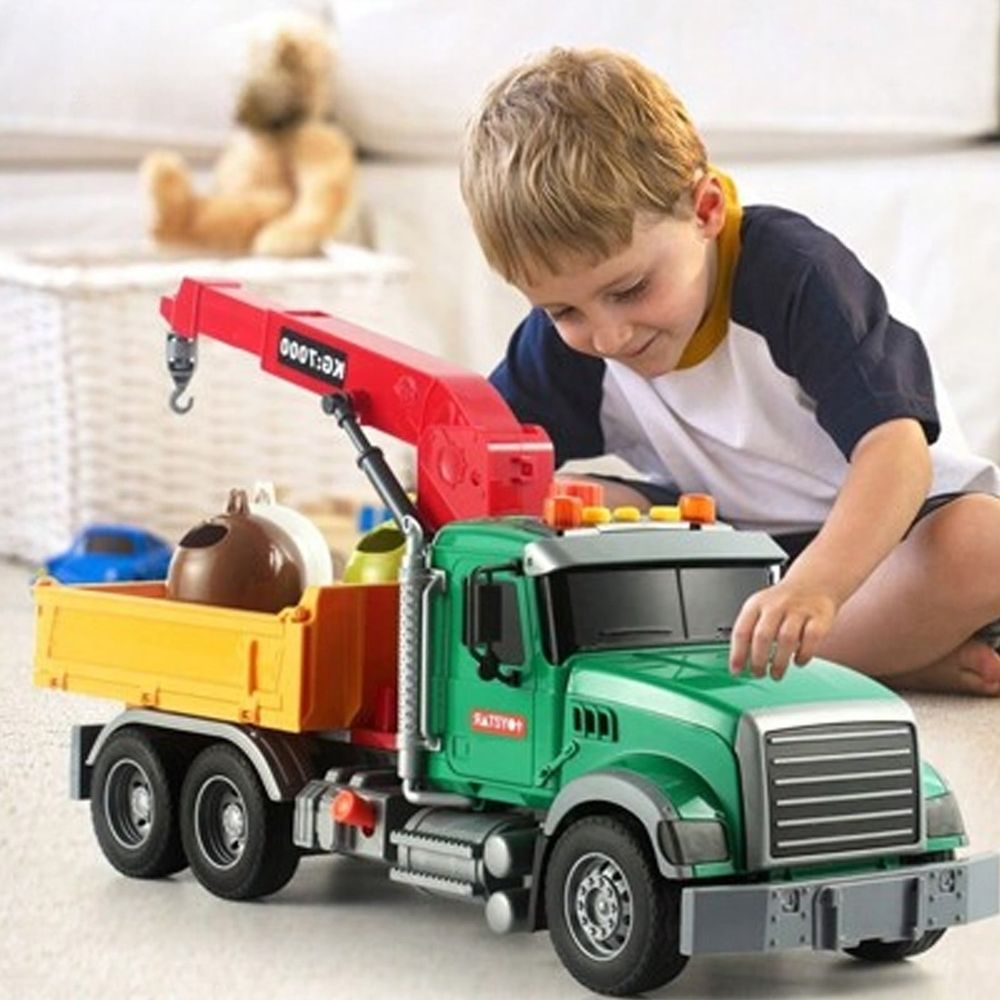 Farm Logging Truck Toy with Loading Cranes, Toddler Friction Powered Truck Vehicle Toy, Big Tow Truck Toys with Cranes for Boys Age 8-12, Logging Truck with Music and Lights for Kids Age 8-12