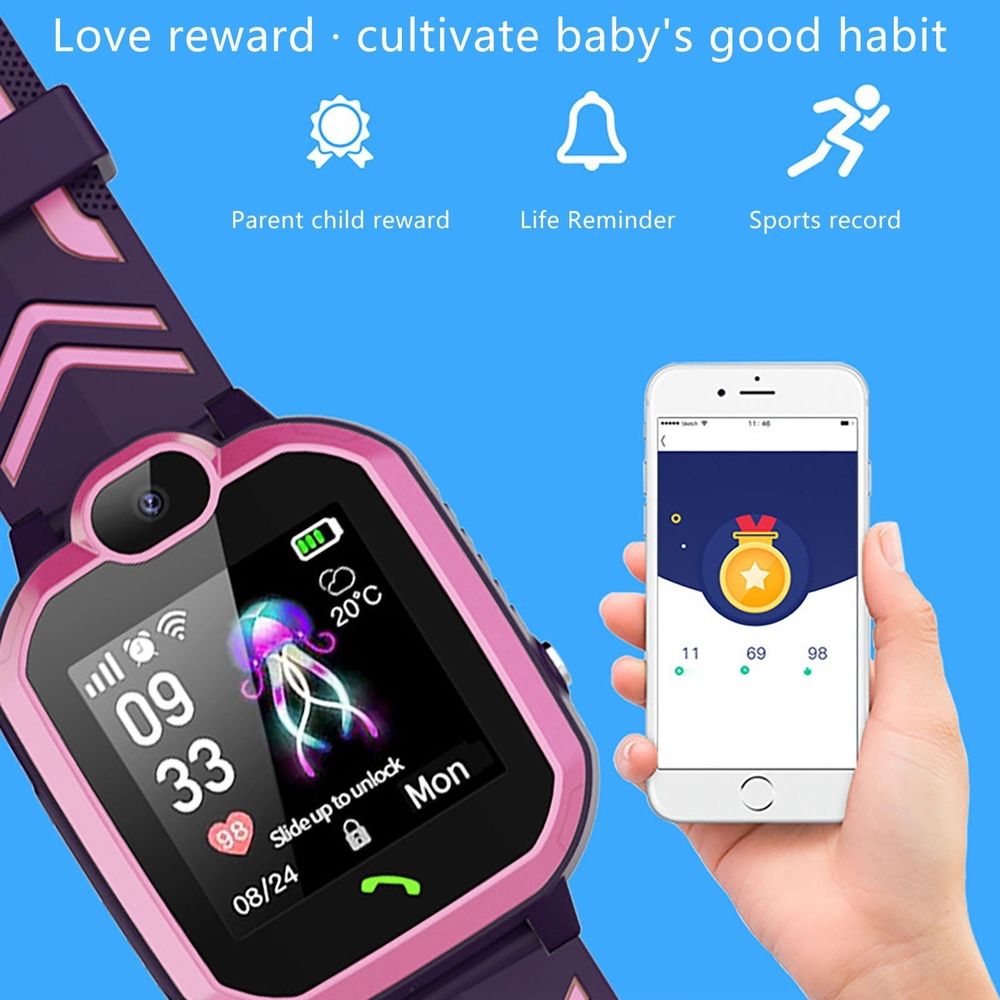 Kids Smart Watch with GPS Tracking & HD Screen – Two-Way Calling, SOS Alert & Reminders – Waterproof Design for Students & Children – Includes Charger & Manual