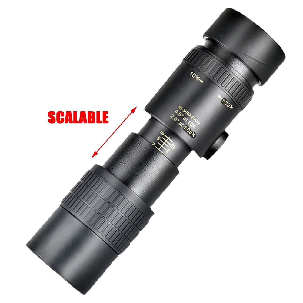 Monocular Telescope - 4K Super Telephoto with Gyro Stabilizer, 10-300X Zoom, Night Vision, 7.9in Portable for Hunting & Birding