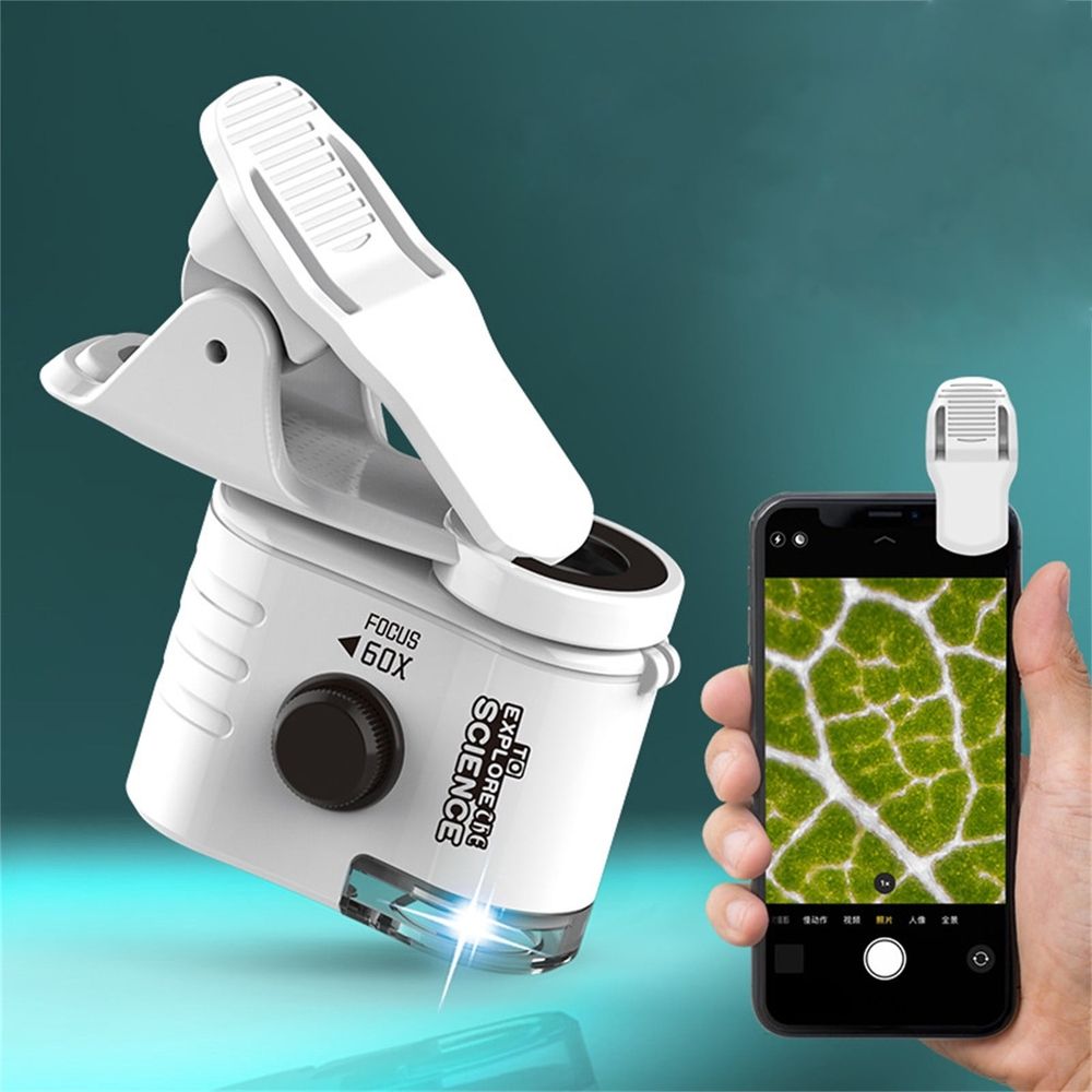 Phone Microscope - 60X Clip-On Magnifier with LED for Crafts & Repair, 2.9 x 2.7 x 1.1in