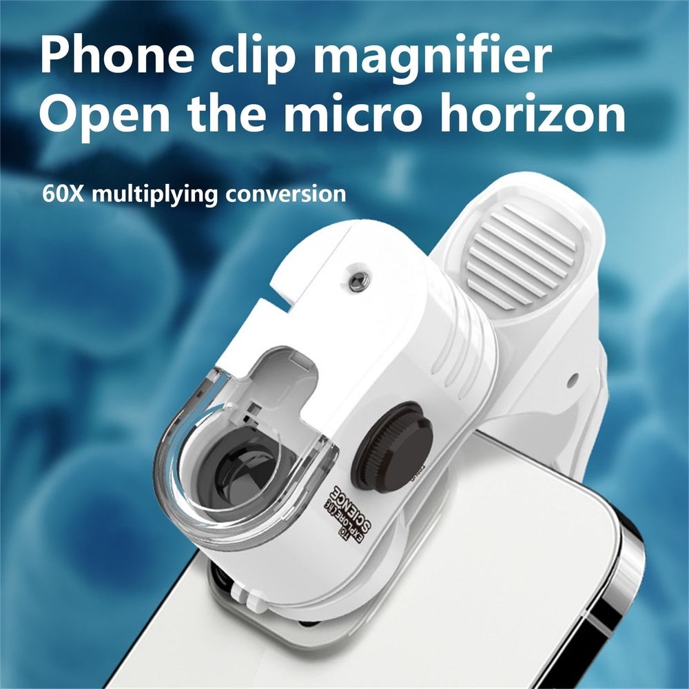 Phone Microscope - 60X Clip-On Magnifier with LED for Crafts & Repair, 2.9 x 2.7 x 1.1in