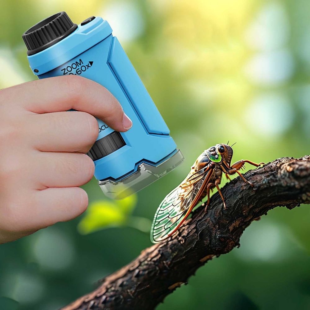 Microscope - 60x to 120x Magnification with LED Light, Portable Handheld for Science Exploration & Education(Blue)