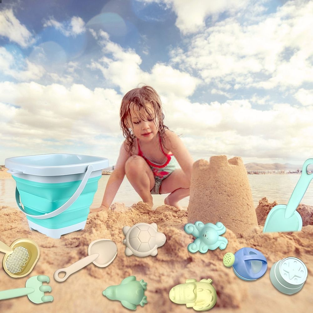 Beach Toys for Kids, Sand Toys Set Includes Collapsible Sand Bucket Shovel and Sand Rake Toys for Beach 11 PCS, Sandbox Toys Sandcastle Building Kit