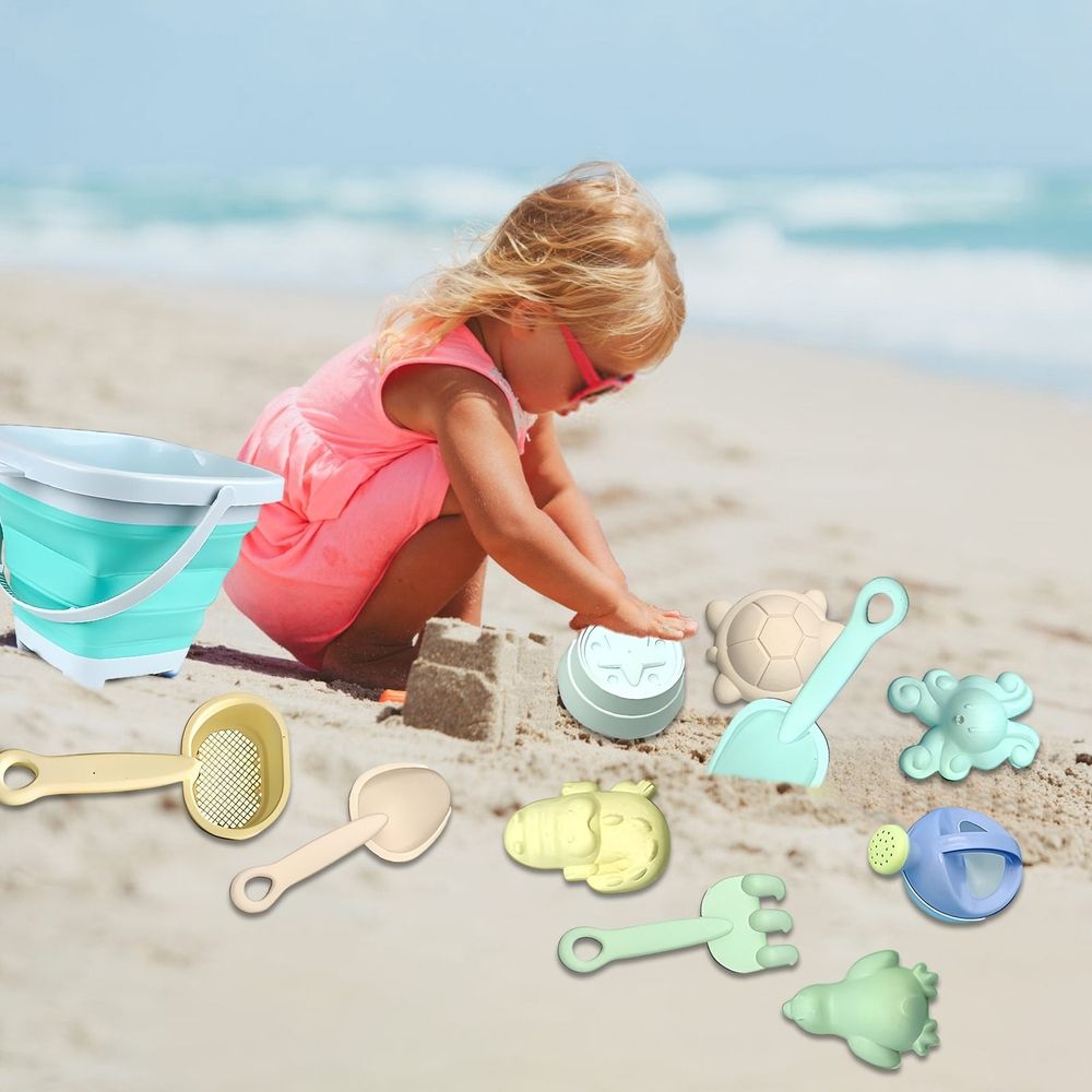 Beach Toys for Kids, Sand Toys Set Includes Collapsible Sand Bucket Shovel and Sand Rake Toys for Beach 11 PCS, Sandbox Toys Sandcastle Building Kit
