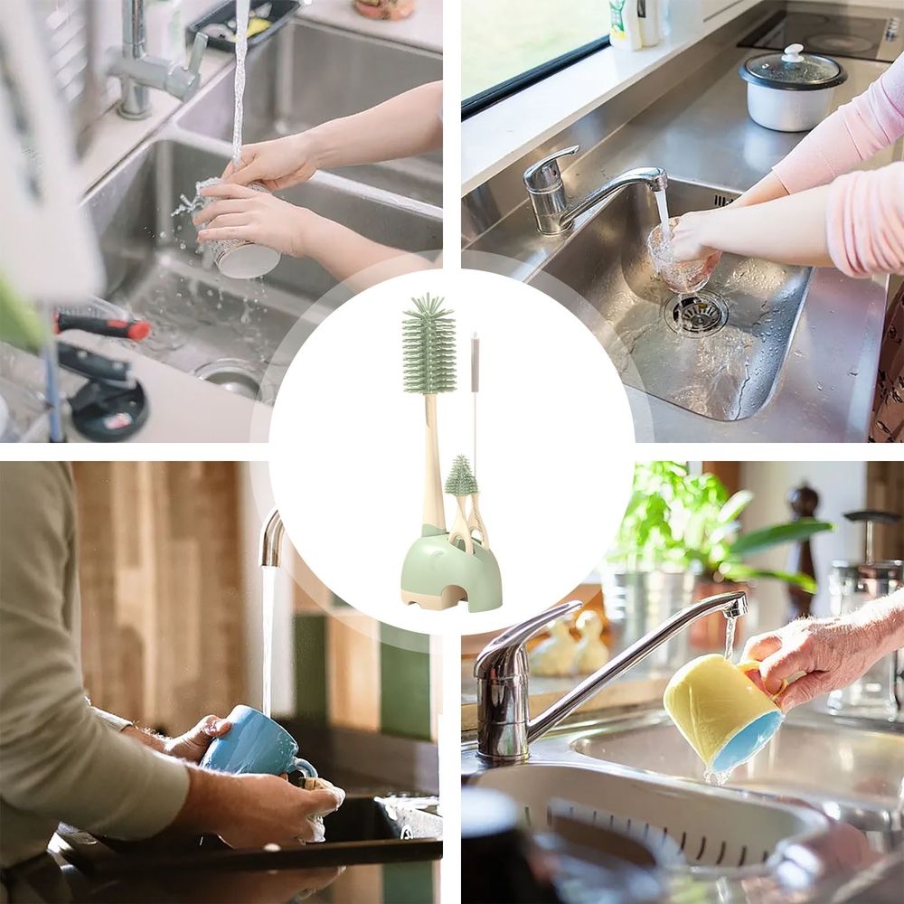 Bottle Brush and Straw Cleaning Set with Silicone Bristles, Drying Rack, Nipple Cleaner, Food-Grade, Portable