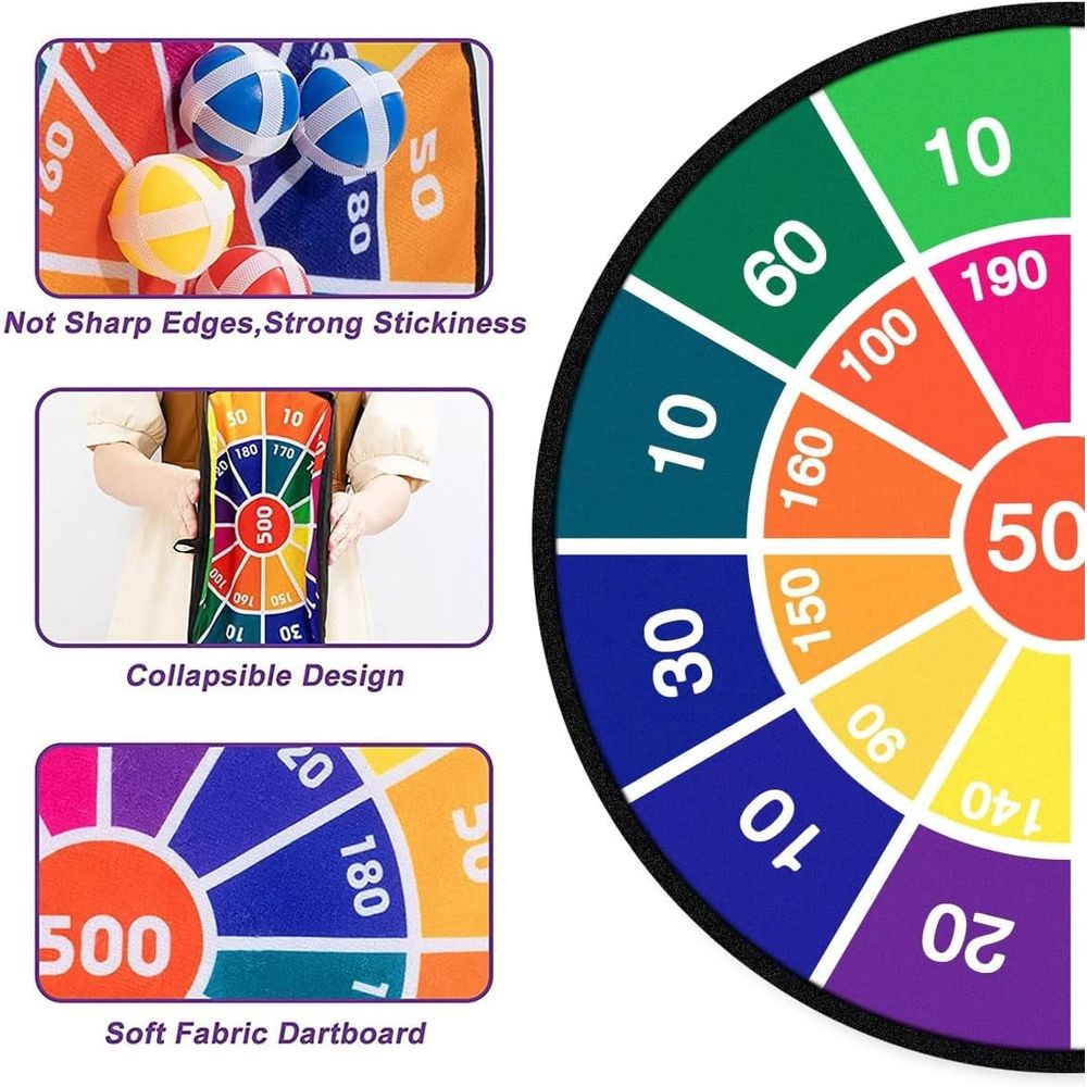 Kids Double-Sided Dartboard Set - Safe Board with 16 Sticky Balls - 28.3 Inches - Best Outdoor/Indoor Sports Family Party Game Gift for Boys, Girls, Children