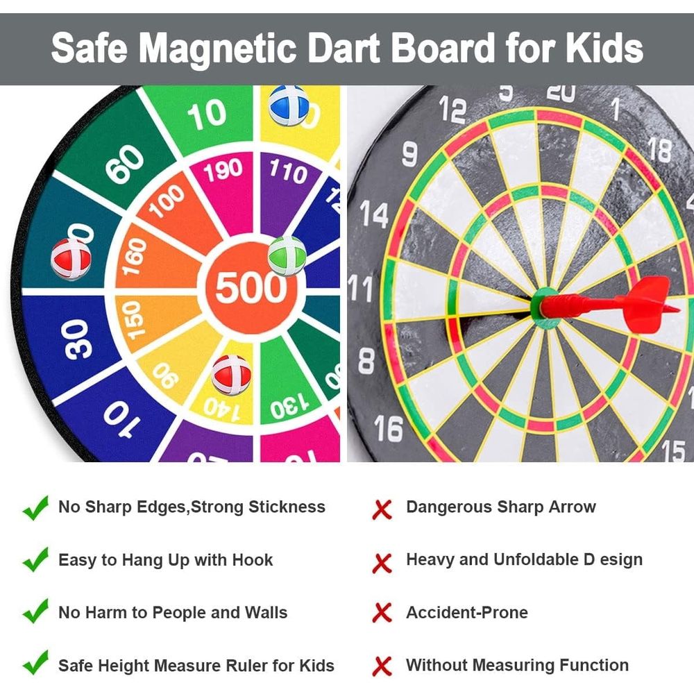 Kids Double-Sided Dartboard Set - Safe Board with 16 Sticky Balls - 28.3 Inches - Best Outdoor/Indoor Sports Family Party Game Gift for Boys, Girls, Children