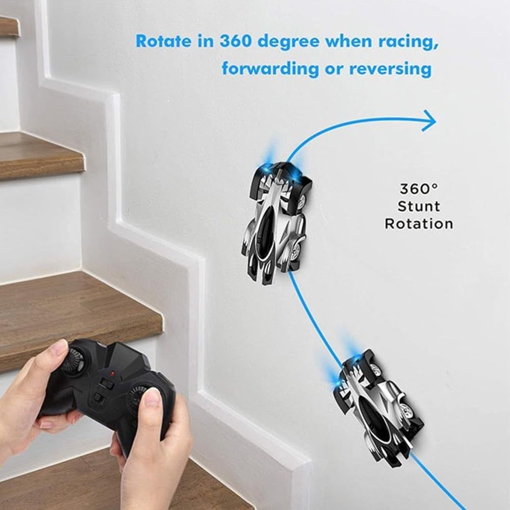 Electric Remote Control Wall Climbing Wireless RC Car Toy, 360 Degree Rotation Stunt Cars Toy for 4 5 6 7 8 9 10 11 12 Years Old Boys Kids, Silver