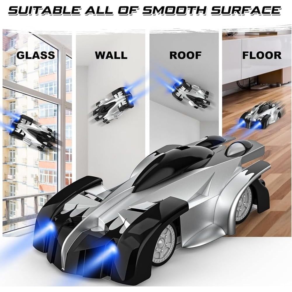 Electric Remote Control Wall Climbing Wireless RC Car Toy, 360 Degree Rotation Stunt Cars Toy for 4 5 6 7 8 9 10 11 12 Years Old Boys Kids, Silver