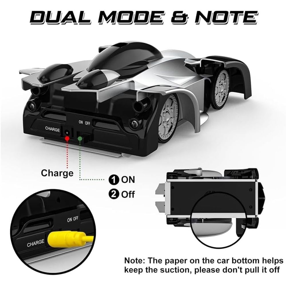 Electric Remote Control Wall Climbing Wireless RC Car Toy, 360 Degree Rotation Stunt Cars Toy for 4 5 6 7 8 9 10 11 12 Years Old Boys Kids, Silver