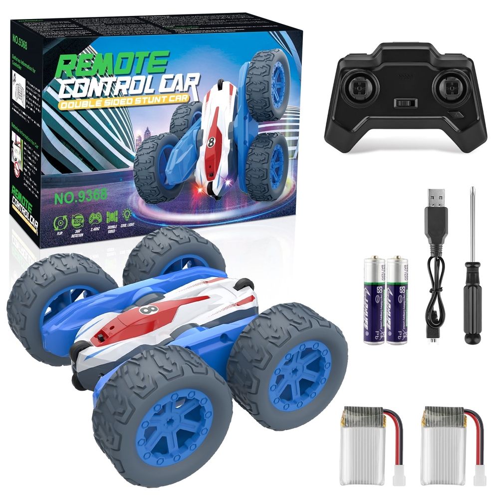 Growsly Double-Sided 360 Flip RC Car 4WD 2.4GHz Stunt Car Racing Toy Car with Rechargeable Batteries for 4-12 Years Old Kids, Blue