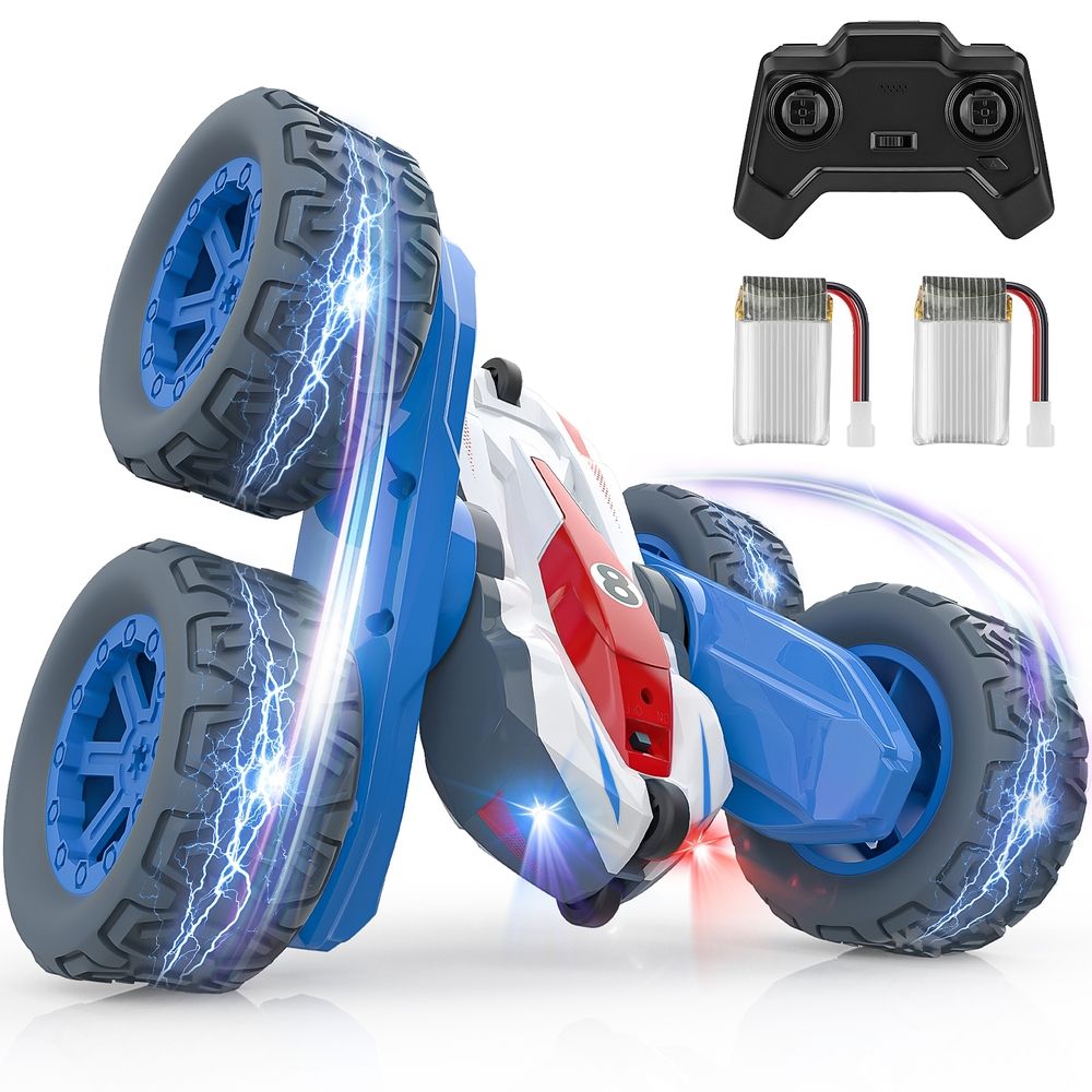 Growsly Double-Sided 360 Flip RC Car 4WD 2.4GHz Stunt Car Racing Toy Car with Rechargeable Batteries for 4-12 Years Old Kids, Blue
