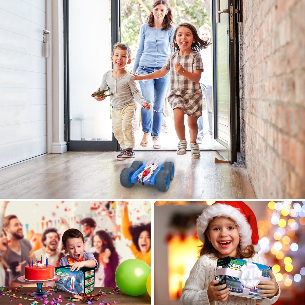 Growsly Double-Sided 360 Flip RC Car 4WD 2.4GHz Stunt Car Racing Toy Car with Rechargeable Batteries for 4-12 Years Old Kids, Blue