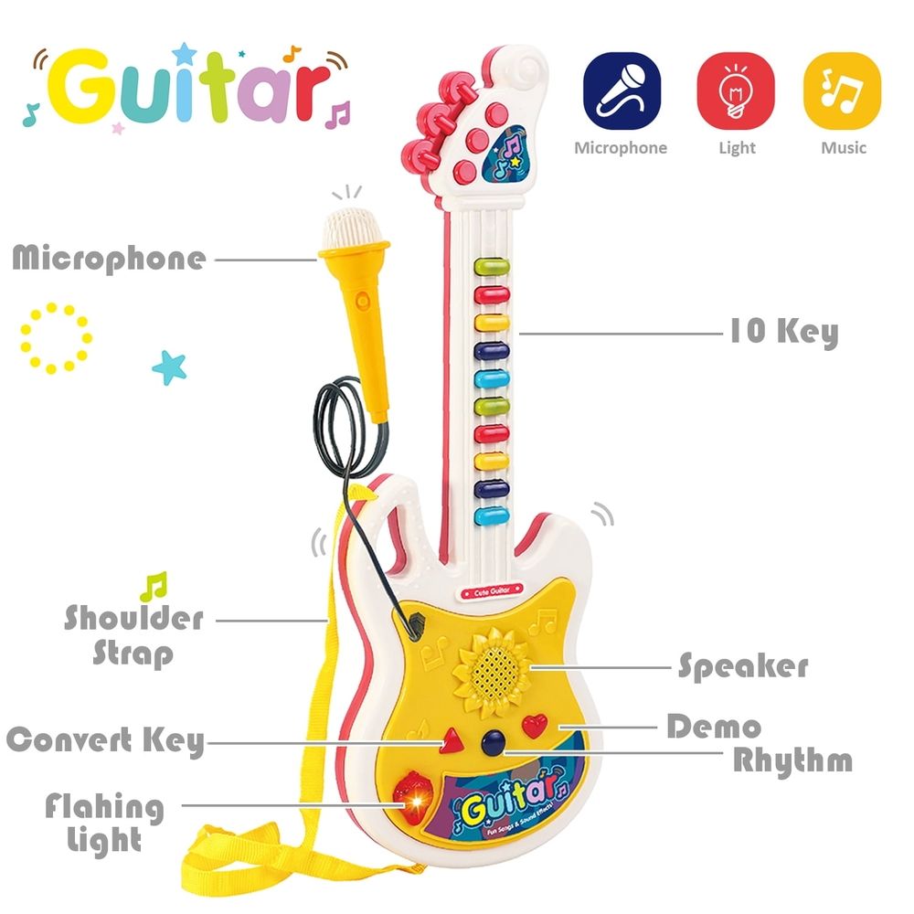 Kids Guitar Toy, Guitar and Microphone Set for Kids, Guitar Toys with Music & Colorful Light, Kids Musical Instruments Educational Toys for 3, 4, 5, 6, 7 Year Old