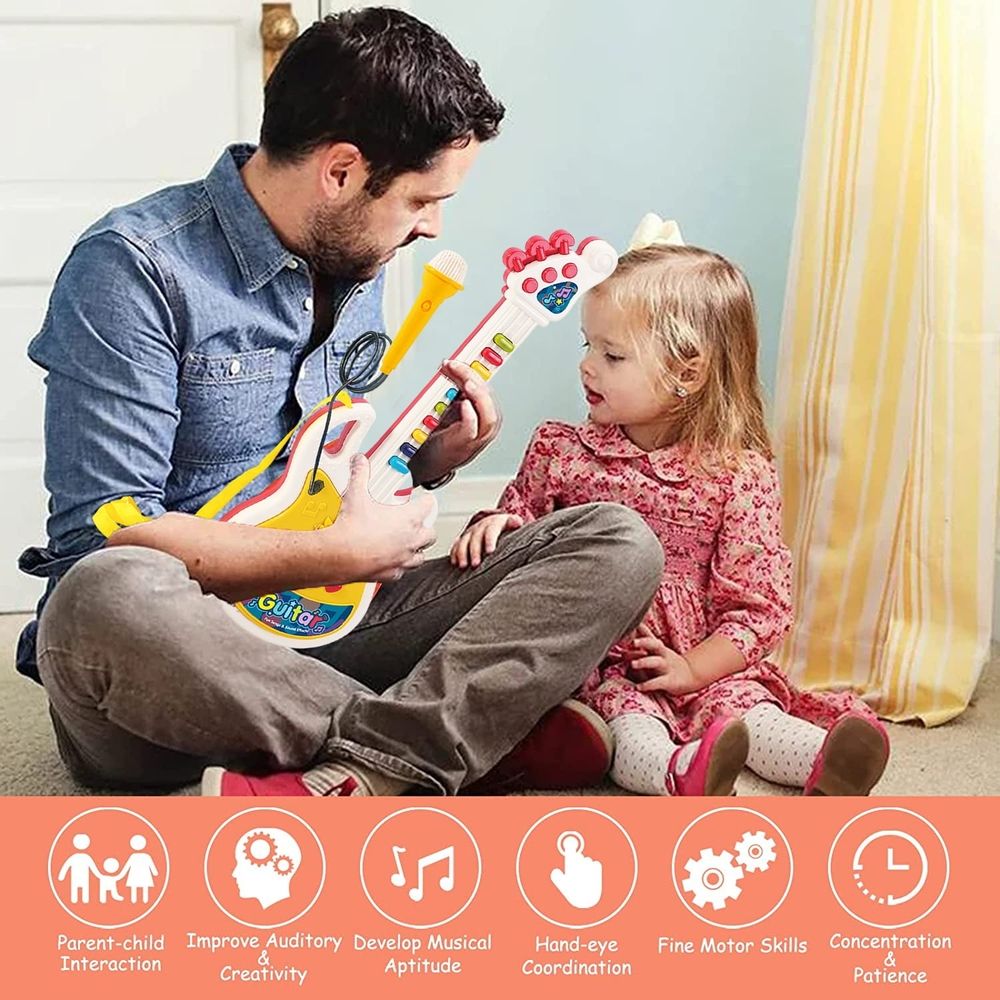 Kids Guitar Toy, Guitar and Microphone Set for Kids, Guitar Toys with Music & Colorful Light, Kids Musical Instruments Educational Toys for 3, 4, 5, 6, 7 Year Old