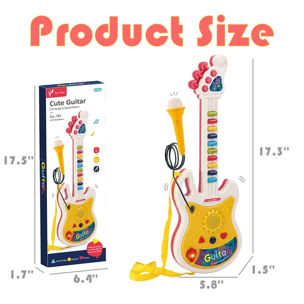 Kids Guitar Toy, Guitar and Microphone Set for Kids, Guitar Toys with Music & Colorful Light, Kids Musical Instruments Educational Toys for 3, 4, 5, 6, 7 Year Old