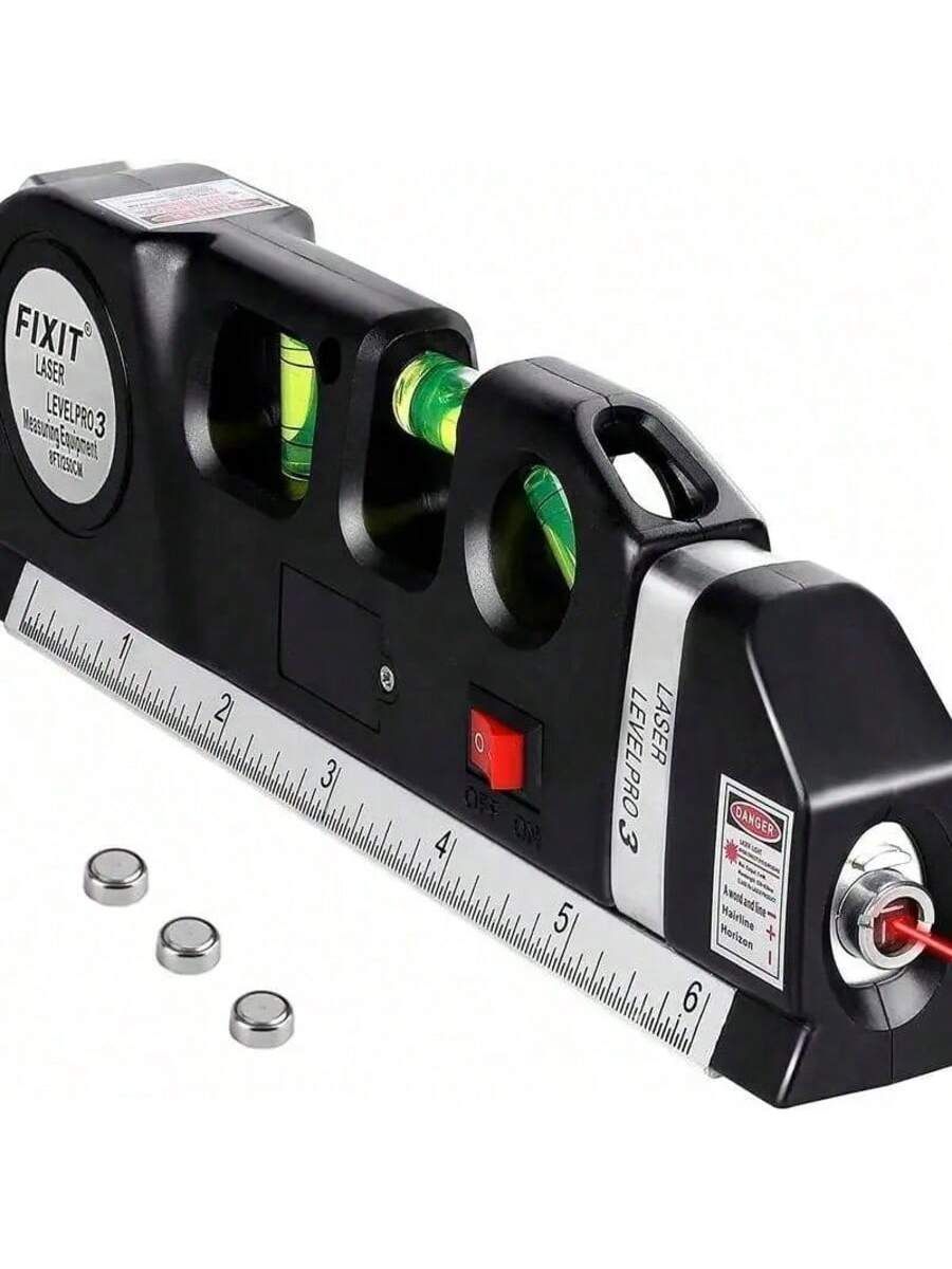 1PC Black Laser Level – Multi-Purpose Cross Line Laser Instrument, 8Ft Measuring Ruler with Standard & Metric Scales, Precision Alignment Tool