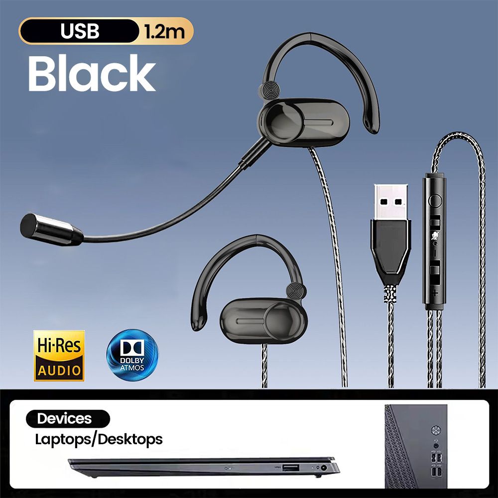 Wired Gaming Headset with Dual Mic, USB Plug, 7.1 Surround Sound HD Mic Gaming Headphones for PC Laptop Desktop Computer