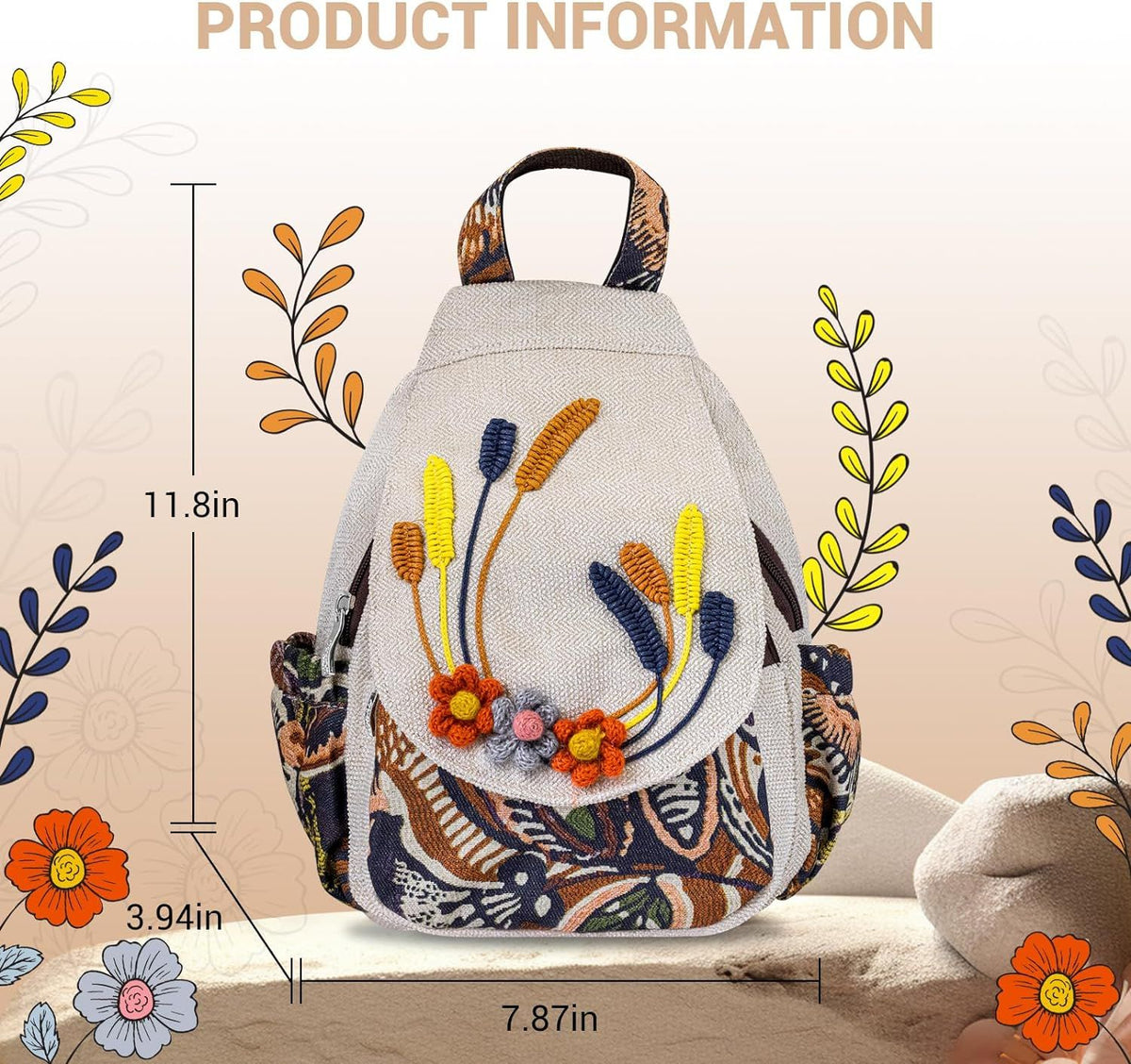 Small Backpack Purse for Women, Hand-woven Plant Sling Bag for Women, Mini Hippie Boho Cute Sling Backpack for Women