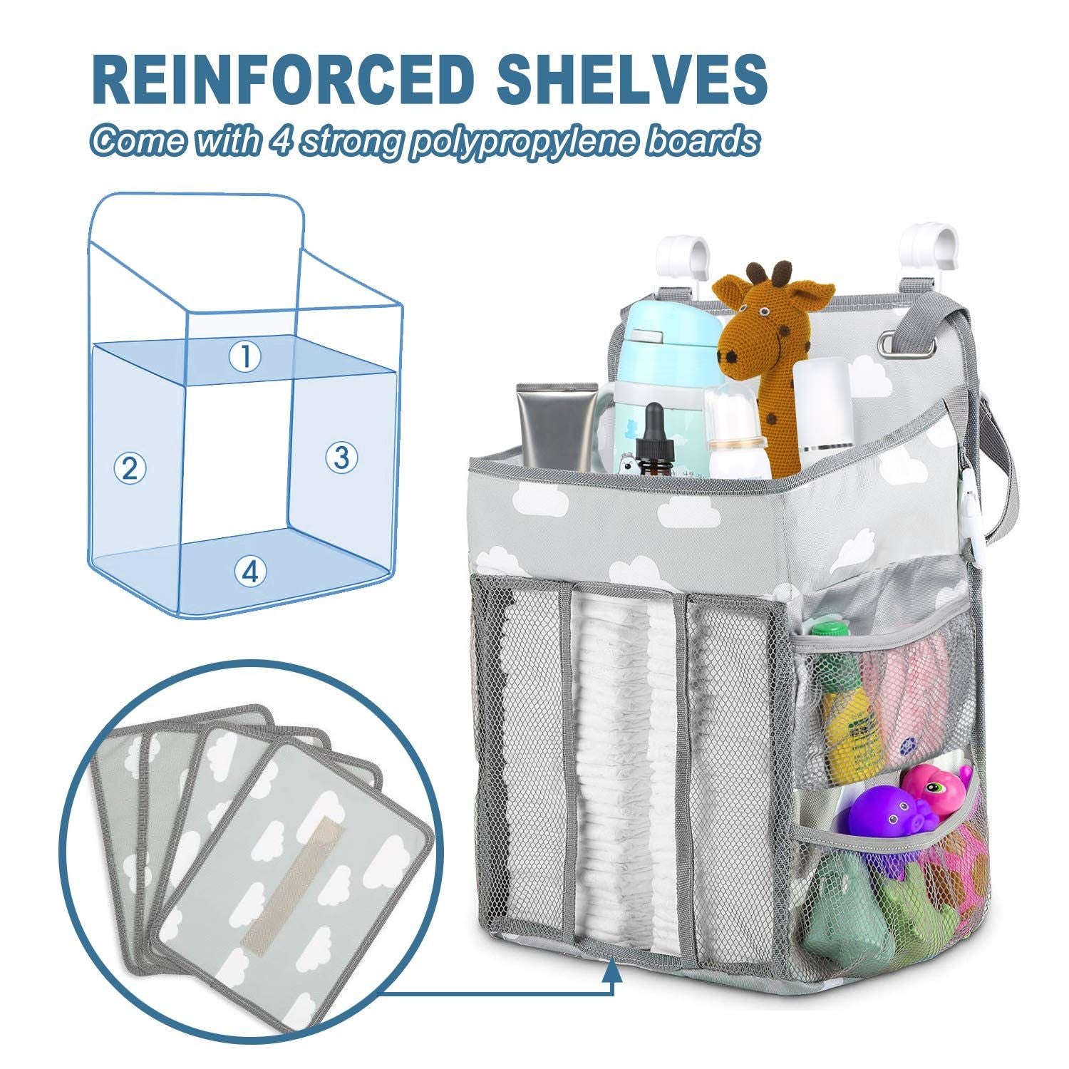 Diaper Caddy Hanging Diaper Caddy Organizer, Hanging Nursery Nappy Organiser Diaper Holder Caddy Stacker for Baby Girl Boy  -Grey