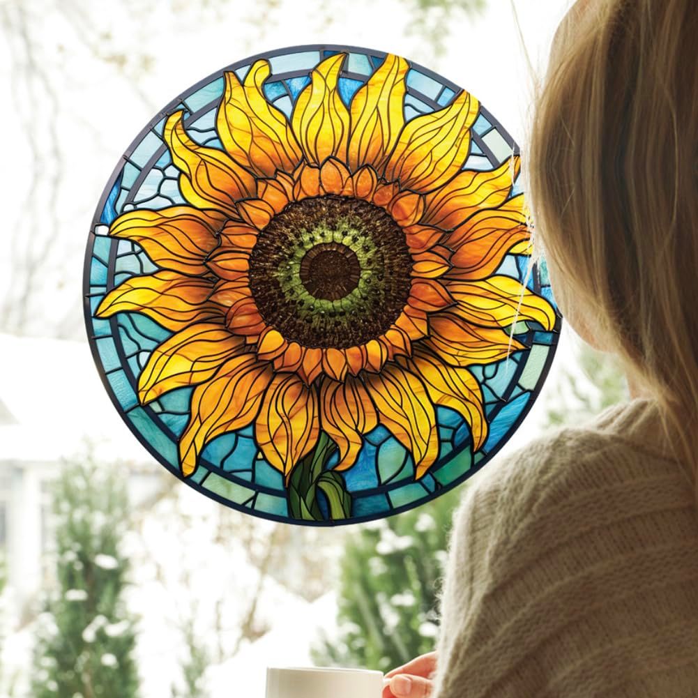 4 Pieces Stained Glass Window Clings Anti-Collision Bird Sunflower Bee Window Clings Decals Removable Non Adhesive Vinyl