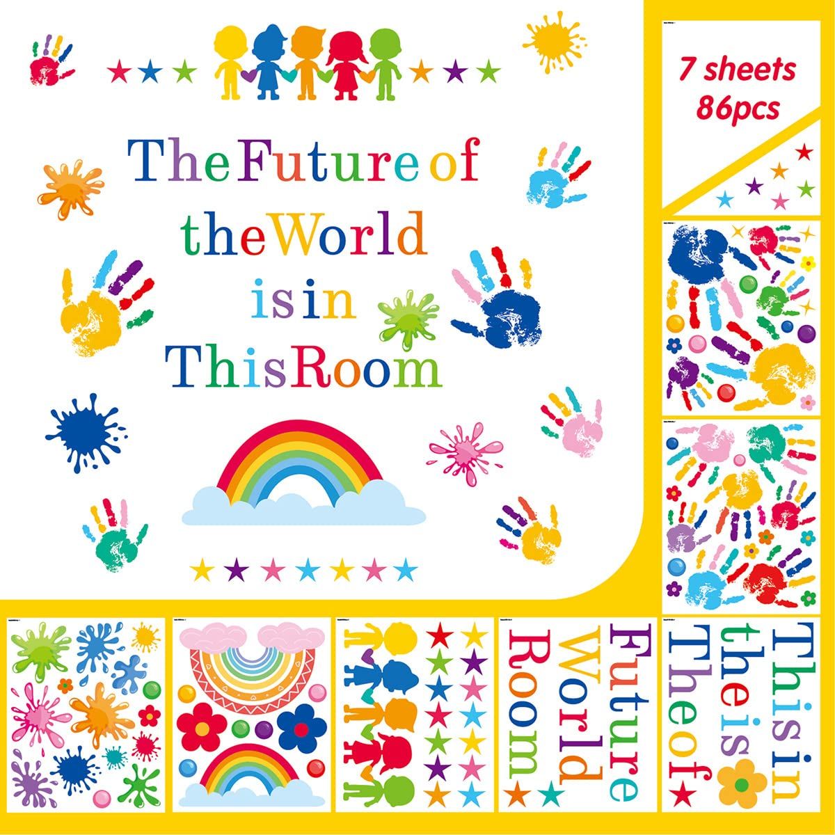Kids Wall Decals Classroom Decals Colorful Inspirational Quotes Wall Stickers Motivational Sticker Splatter Handprint Wall Decals