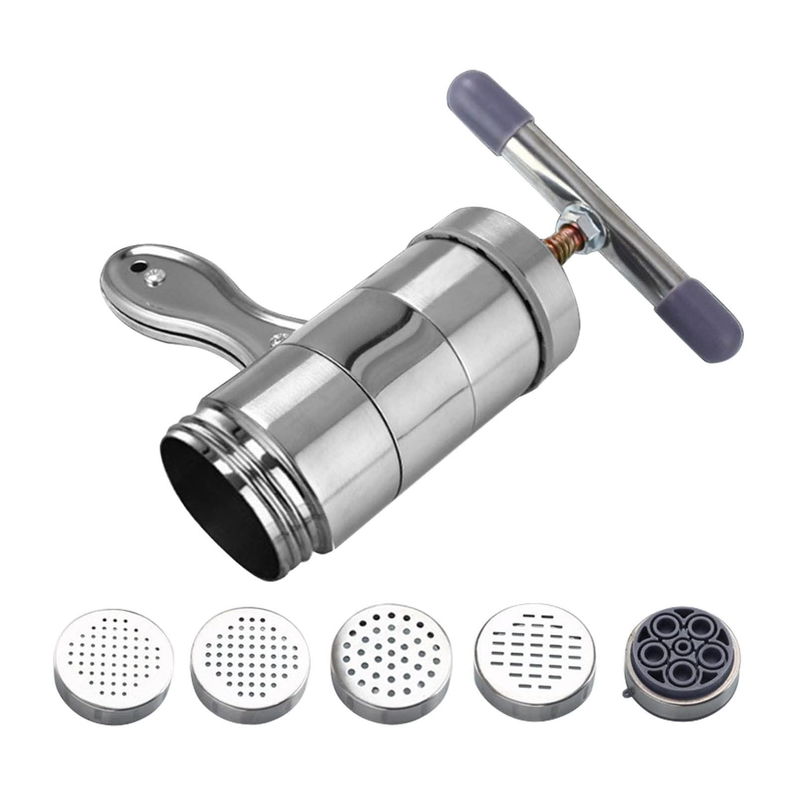 Noodle Maker Machine, Manual Press Pasta Machine Stainless Steel Hand Wringing Noodles Making Machine with 5 Noodle Mould