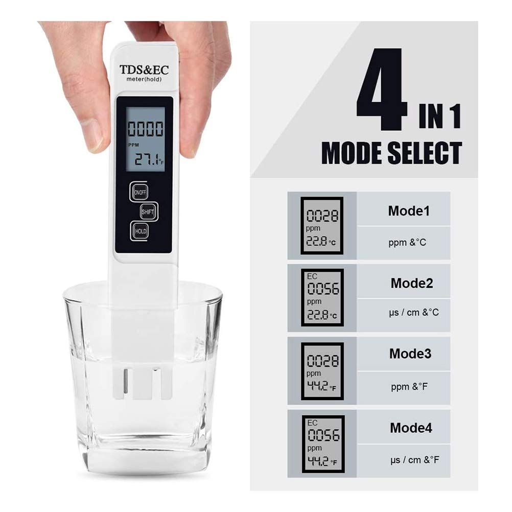 Water Quality Tester, TDS Meter, EC Meter and Thermometer in one, Suitable for Drinking Water, Wells, Swimming Pools