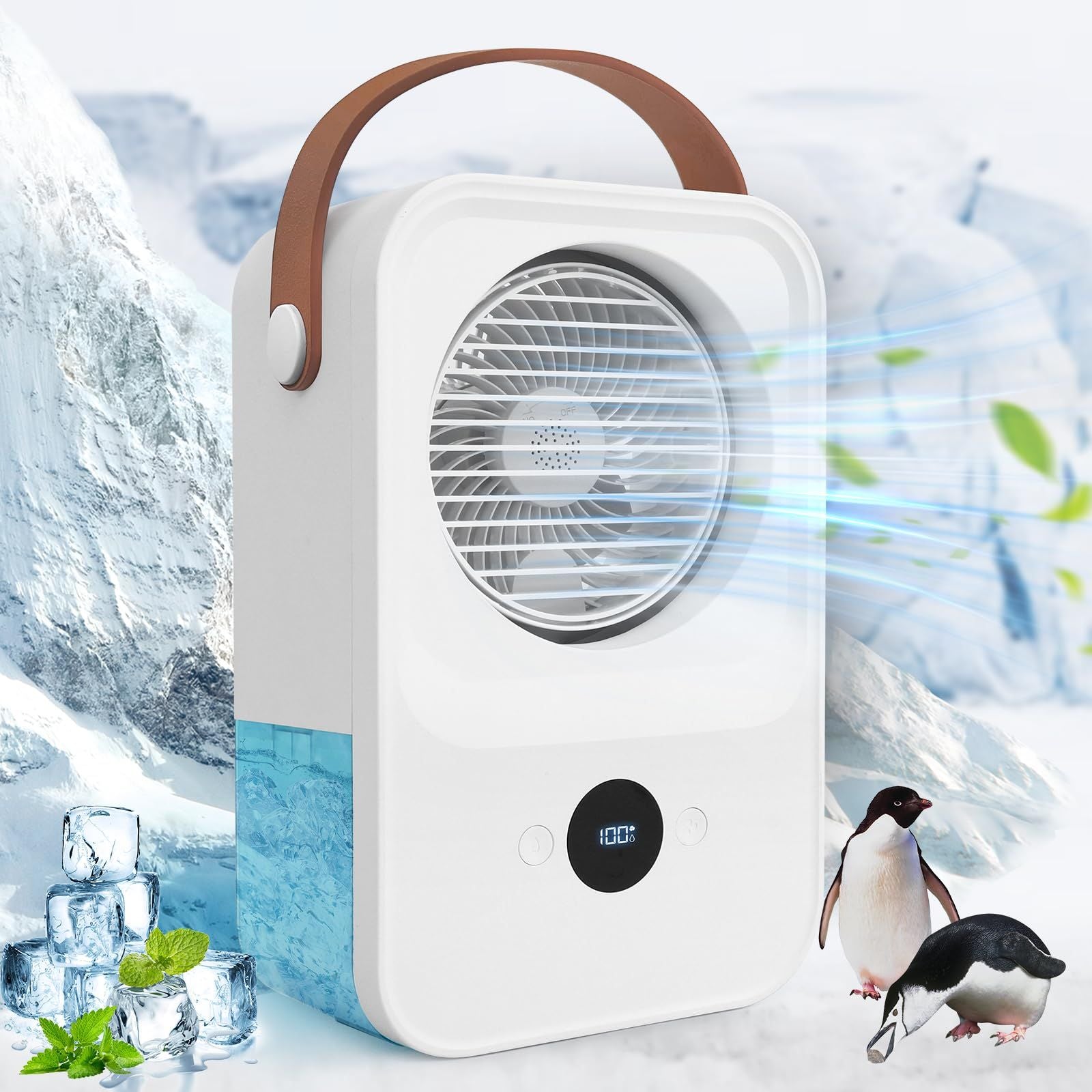 Portable air conditioner, 4-speed evaporative air cooler humidifier, personal desktop fan with large water tank