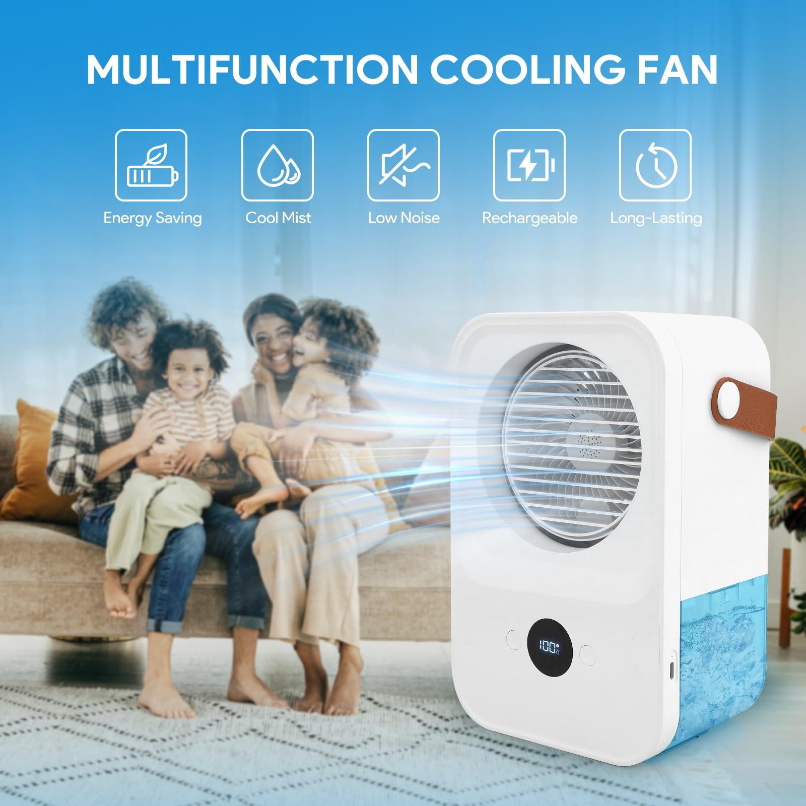 Portable air conditioner, 4-speed evaporative air cooler humidifier, personal desktop fan with large water tank
