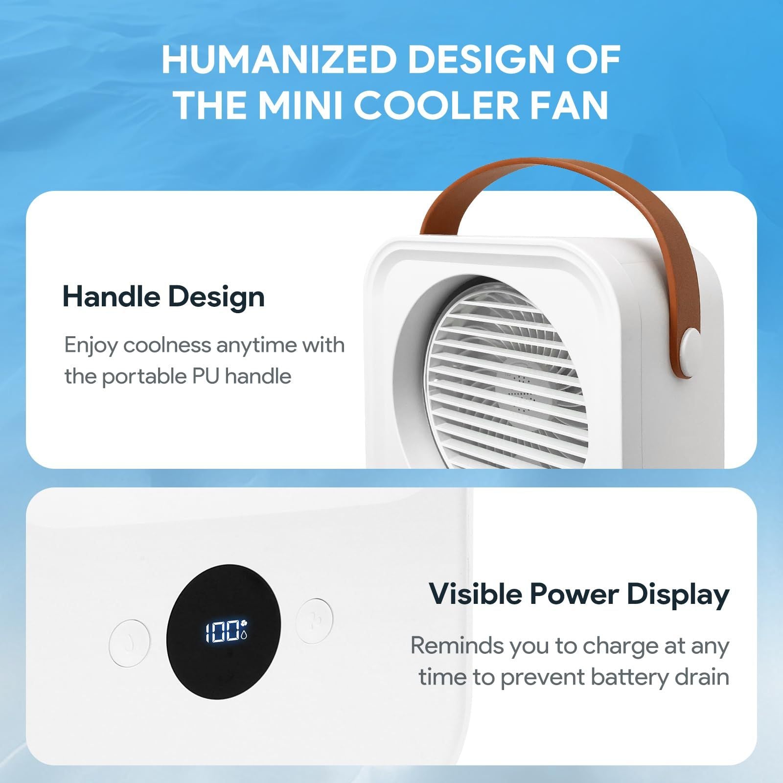 Portable air conditioner, 4-speed evaporative air cooler humidifier, personal desktop fan with large water tank