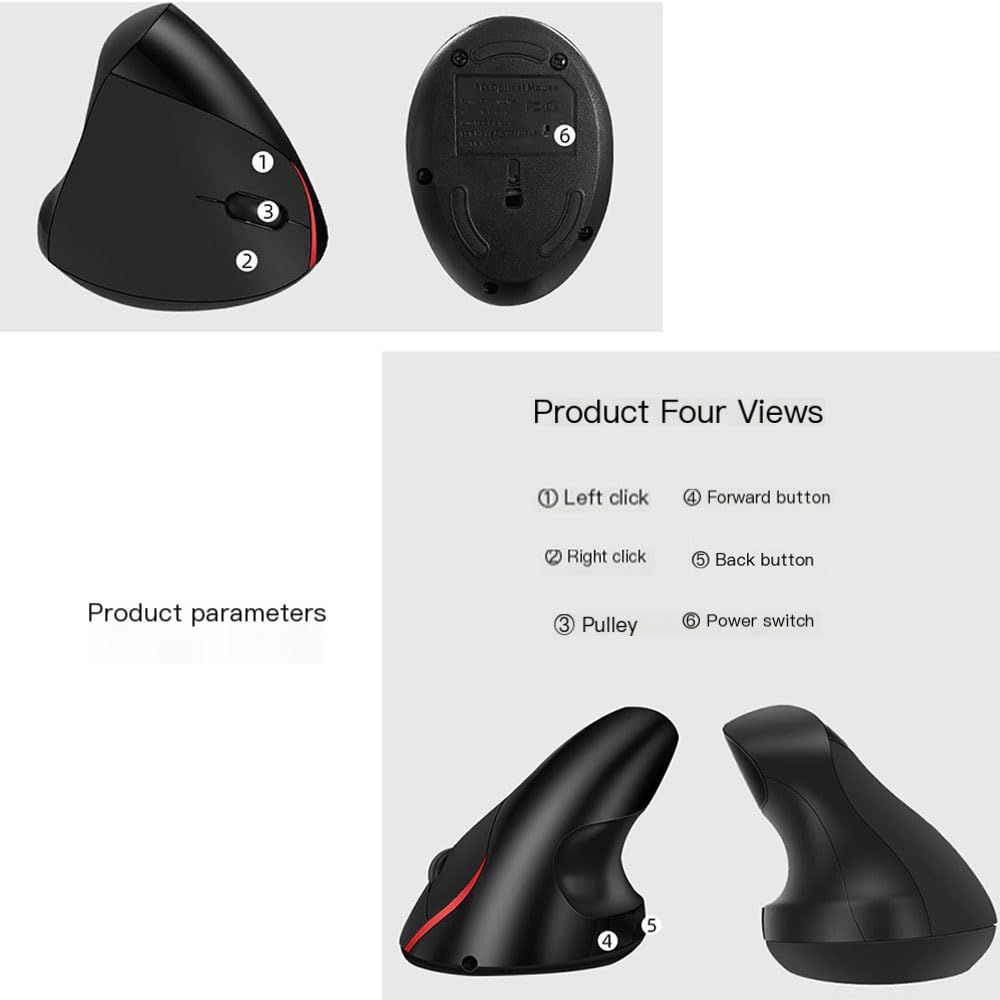 Ergonomic Rechargeable Vertical Wireless Mouse High Value Game Office Vertical Desktop Optical Mouse (Black wireless)