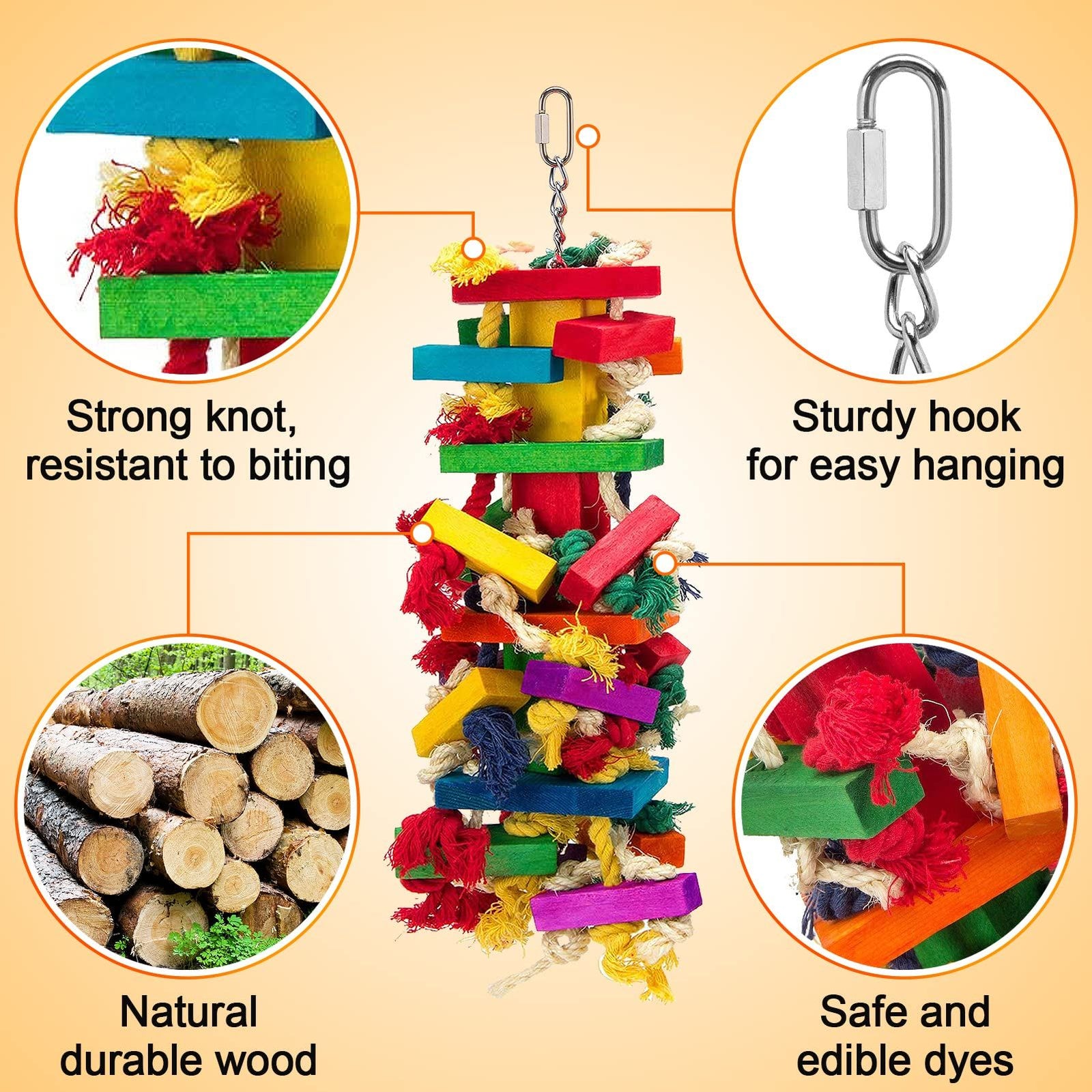 Extra Large Bird Parrot Toys for Macaws, African Grey, Amazon Parrots The colorful wooden blocks are fashionable and bright