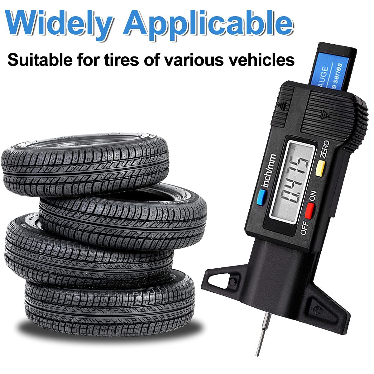 Tire Tread Depth Gauge, Digital Tire Tread Depth Gauge LCD with Inch and MM Conversion of 0-0.98 Inches, Tread Checker