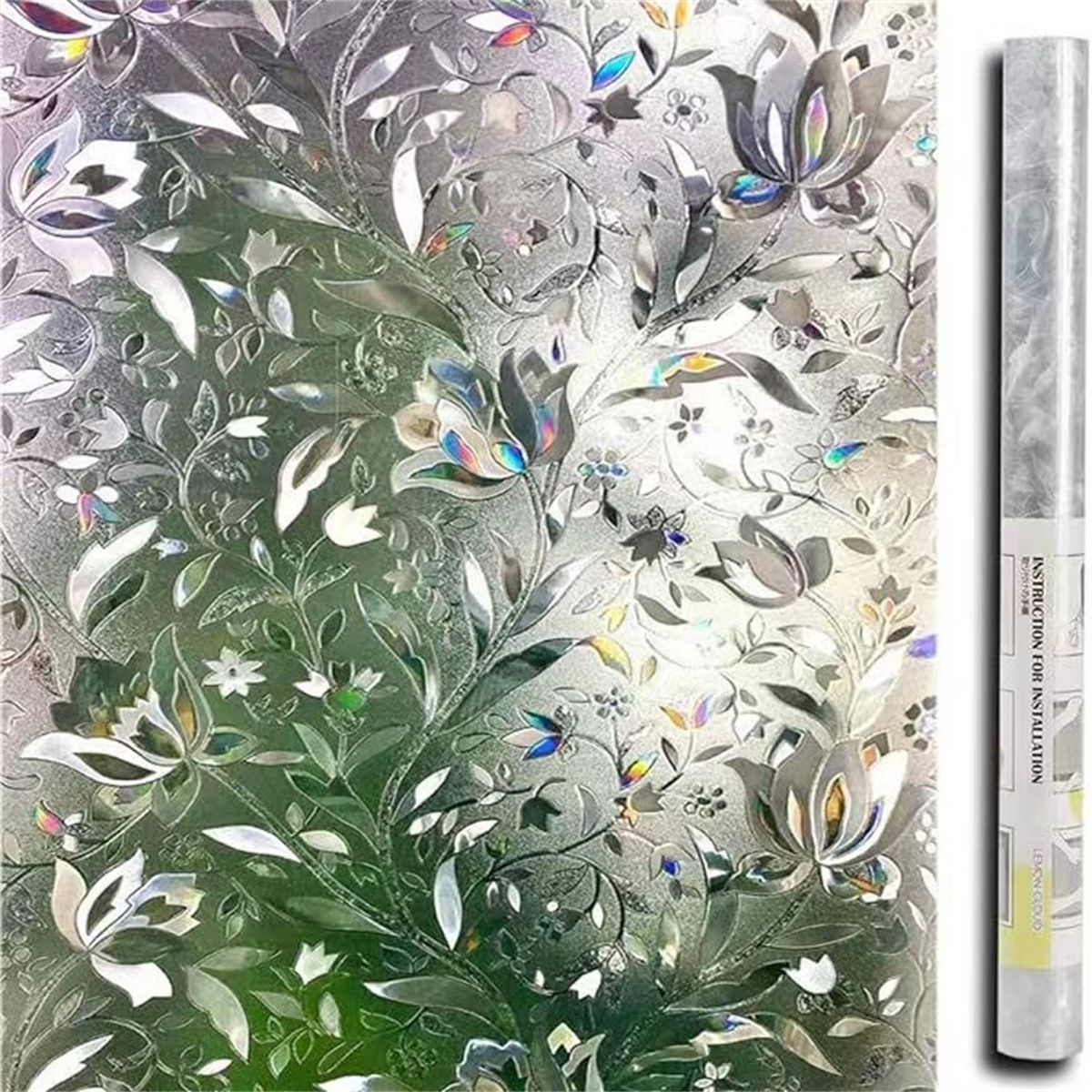 Window Privacy Film, Sun Blocking Window Clings, Cling Frosted Window Sticker Covering for Home, Rainbow Tulip 7.8" x 39"