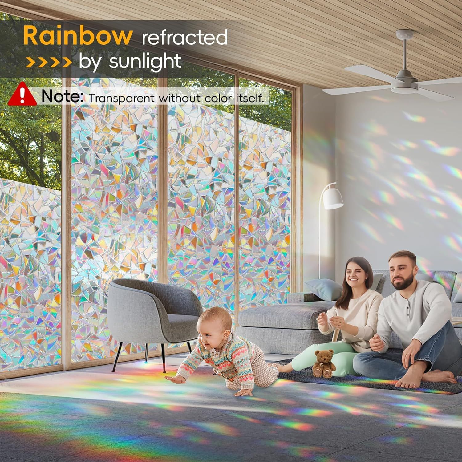 Rainbow Window Privacy Film Decorative,  3D Decals Window Clings for Glass Windows,  Cling Window Sticker,  7.8Inch x 196Inch