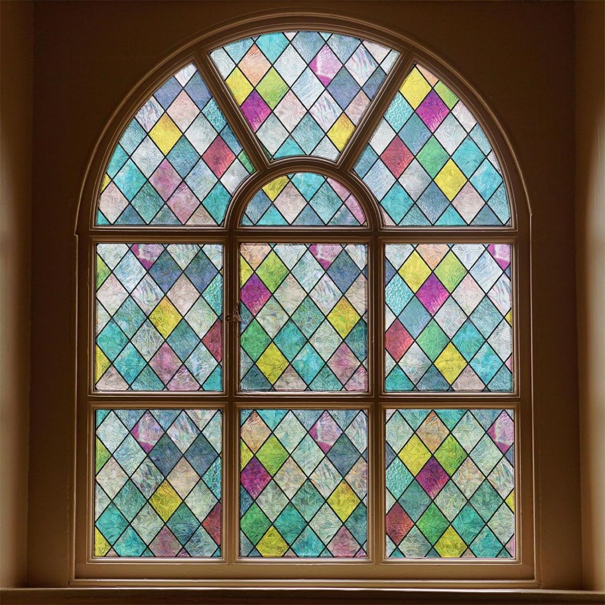 Window Privacy Films, Colorful Lattice Window Tint, Rainbow Glass Decals Stickers for Home Anti UV 7.8 *39.3 inches