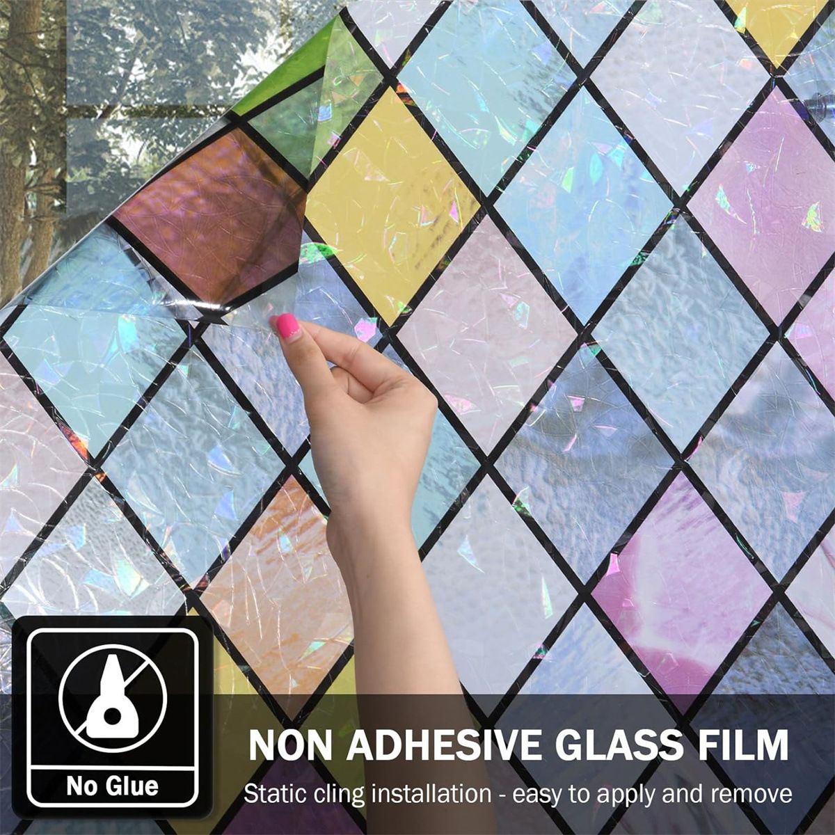 Window Privacy Films, Colorful Lattice Window Tint, Rainbow Glass Decals Stickers for Home Anti UV 7.8 *39.3 inches
