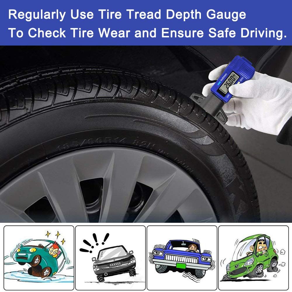 Digital Tire Tread Depth Gauge - Digital Tire Gauge Meter Measurer LCD Display Tread Checker Tire Tester for Cars Trucks Vans SUV