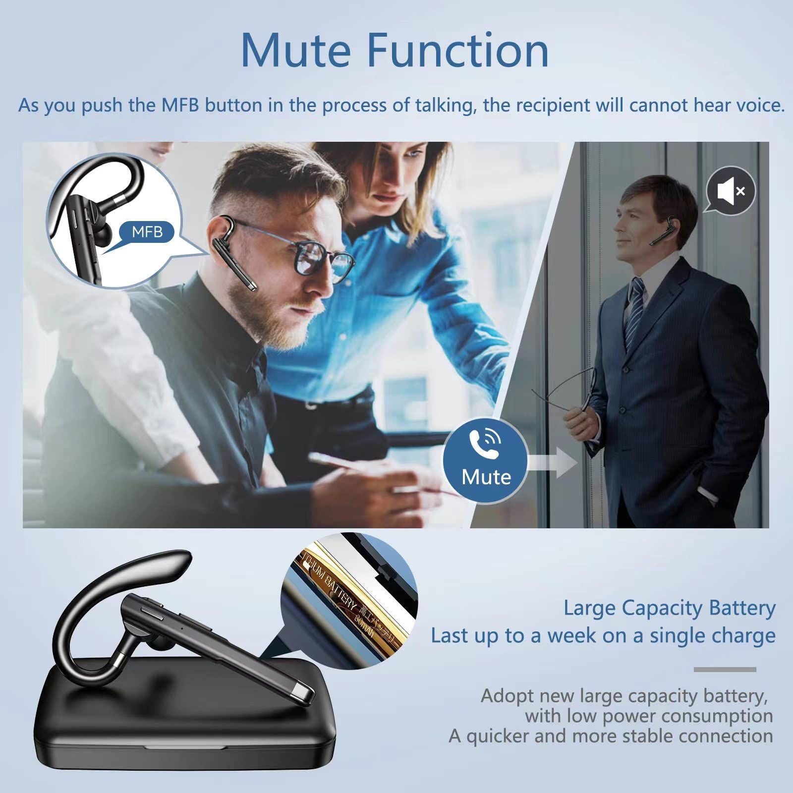 Bluetooth Headset One Ear Earphone Earpiece for Cell Phones Wireless Headset with Charging Case and LED Intelligence Display