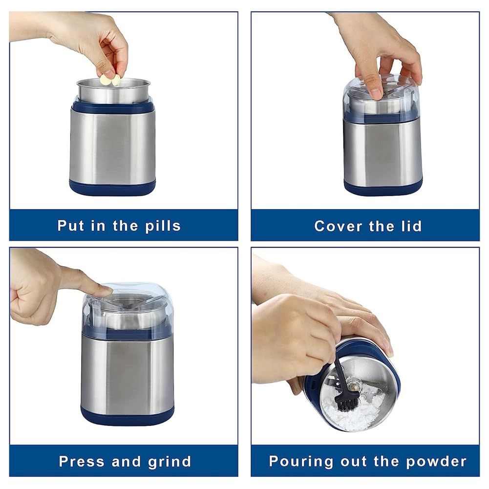 Electric Pill Crusher Stainless Steel Electric Pill Crusher Suitable for Small or Big Pills Vitamin Tablets Grinder Fine Powder