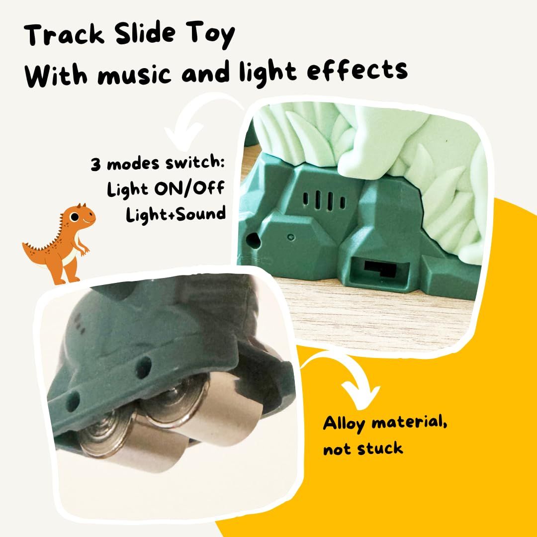 Dinosaur Climbing Slide Toy, Dinosaur Race Track Game Set Dino Car Track Adventure Slide Toy with Climbing Stairs - Green