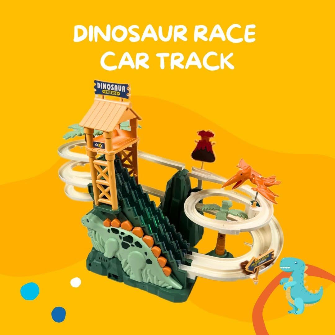 Dinosaur Climbing Slide Toy, Dinosaur Race Track Game Set Dino Car Track Adventure Slide Toy with Climbing Stairs - Green