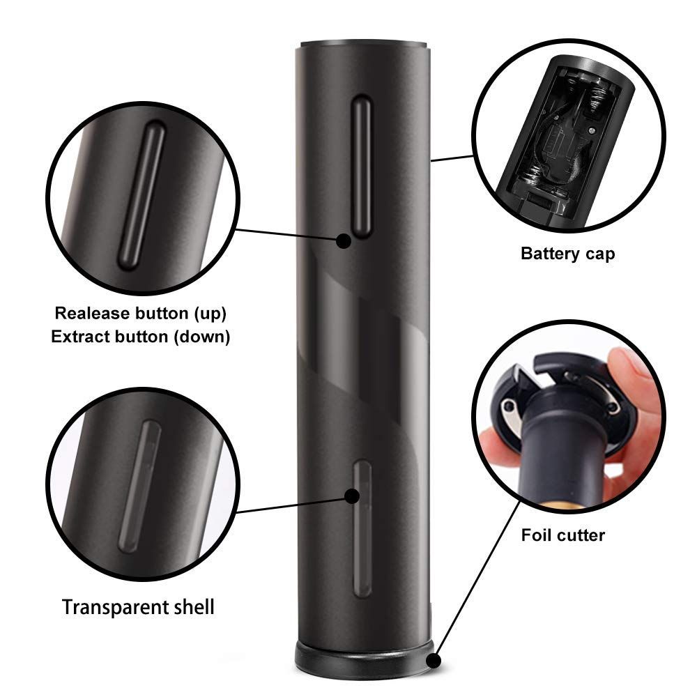 Battery Operated Wine Bottle Openers with Foil Cutter, One-click Button Reusable Automatic Wine Corkscrew Remover for Wine