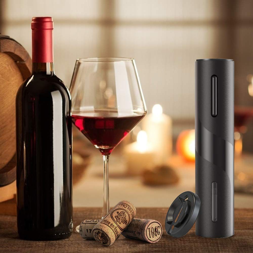 Battery Operated Wine Bottle Openers with Foil Cutter, One-click Button Reusable Automatic Wine Corkscrew Remover for Wine